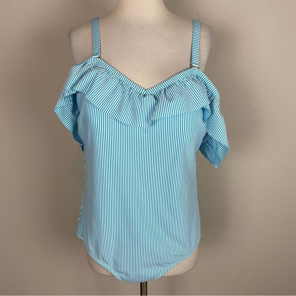 Lands End Blue White Stripe One Piece Swimsuit 20W